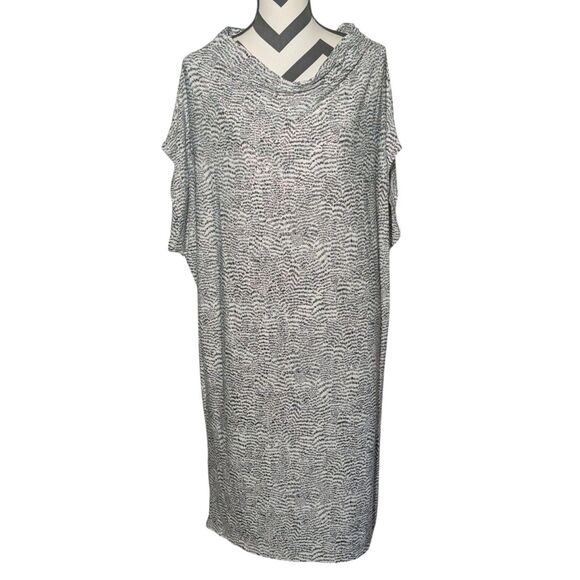 Norma Kamali Black White Abstract Print Dolman Sleeve Cowl Neck Tunic Dress XL - Picture 1 of 5